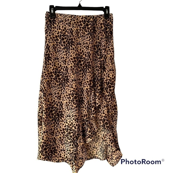 Women's Leopard Animal Print High Low Ruffled Skirt, Sz S - Picture 1 of 15